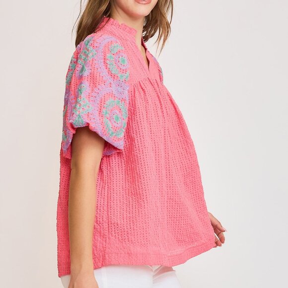 UMGEE Checkered Seersucker Top - Picture 2 of 6